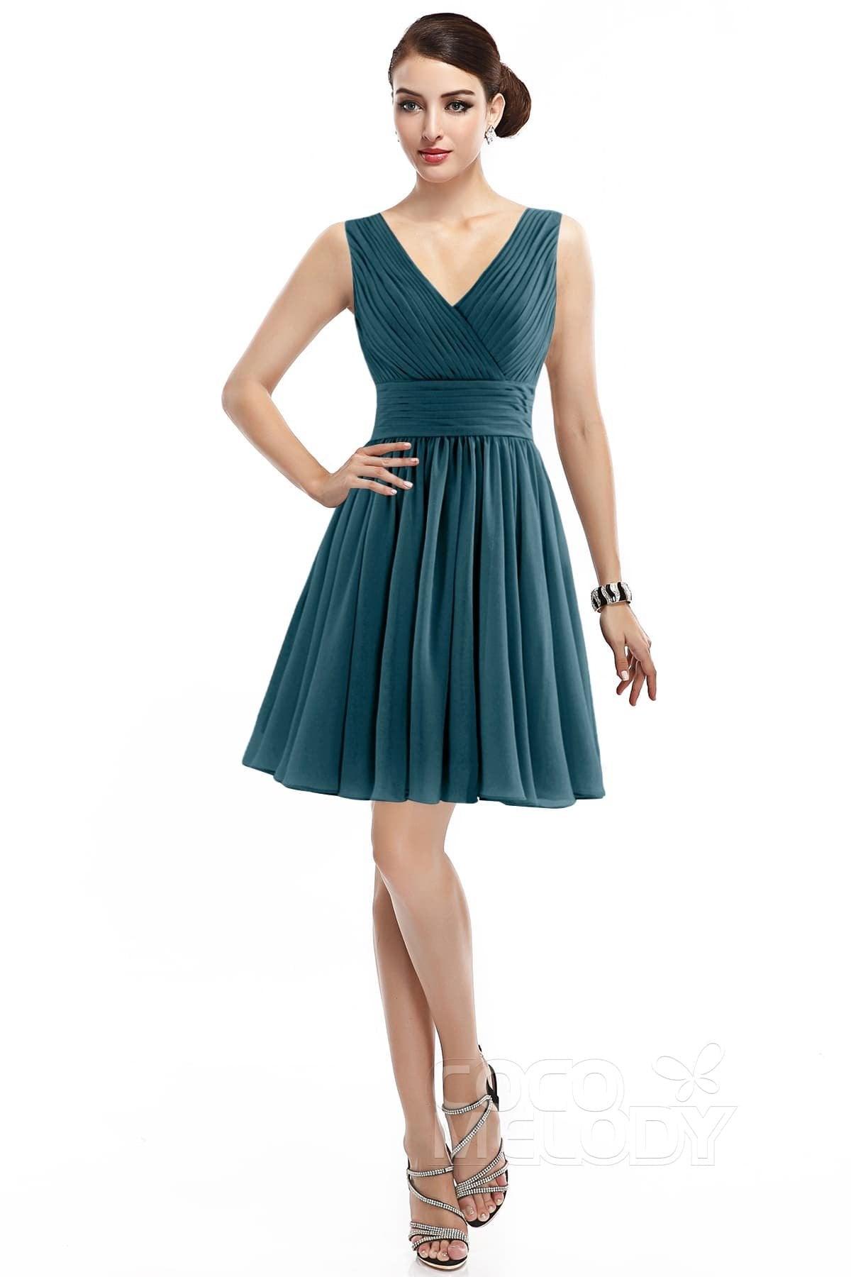 A-Line Short Mini Chiffon Bridesmaid Dress COZK14019 - COCOMELODY