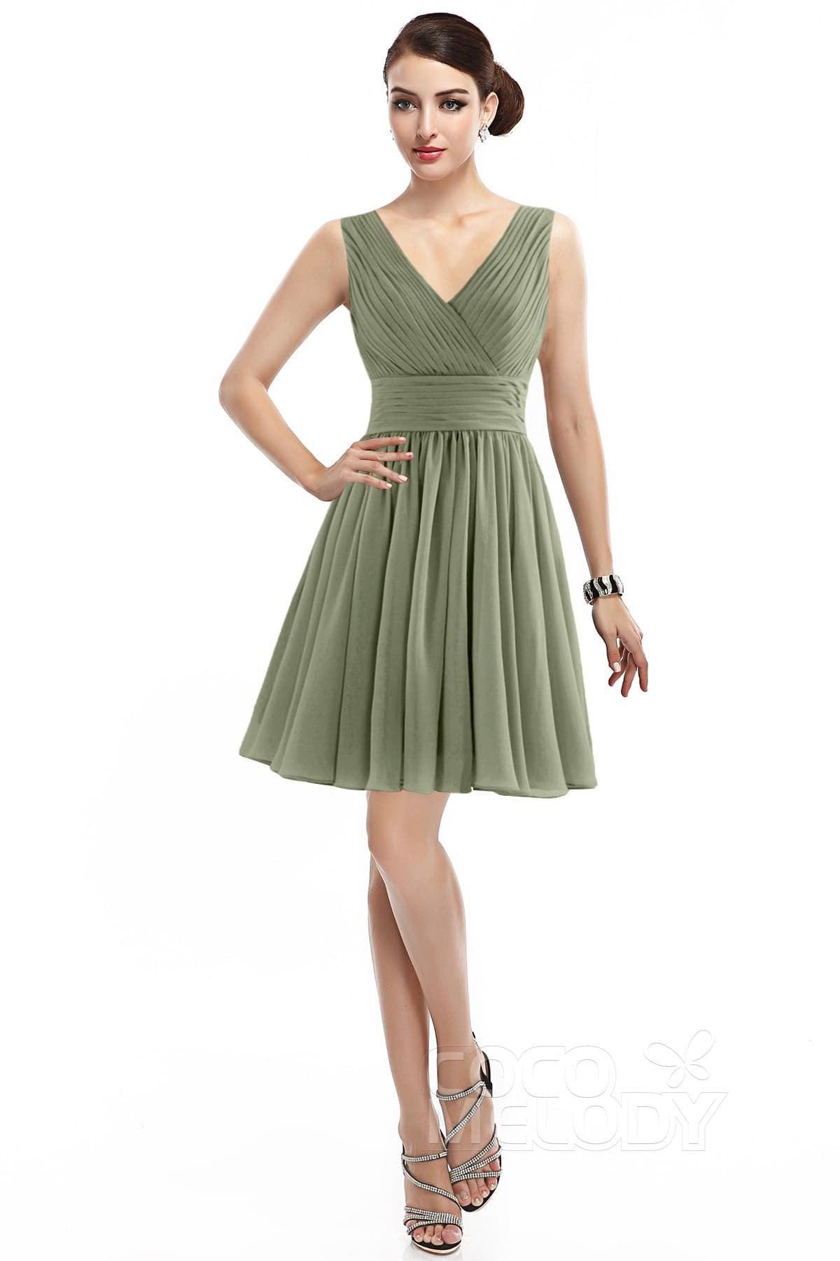 A-Line Short Mini Chiffon Bridesmaid Dress COZK14019 - COCOMELODY