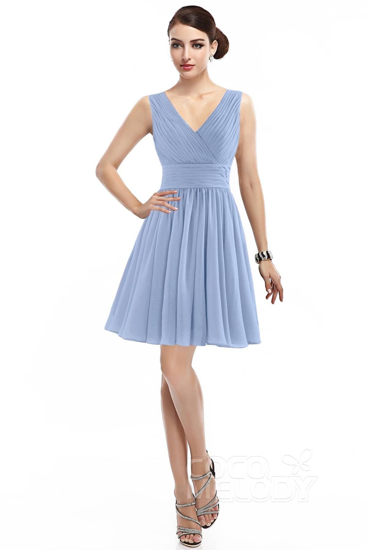 A-Line Short Mini Chiffon Bridesmaid Dress COZK14019 - COCOMELODY