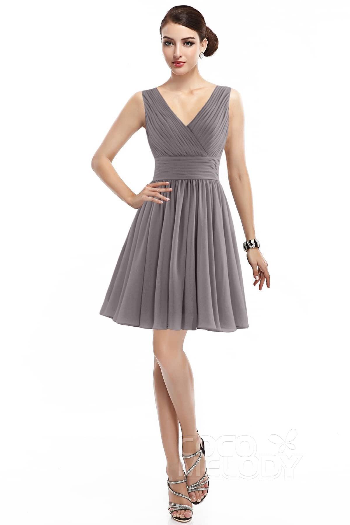 A-Line Short Mini Chiffon Bridesmaid Dress COZK14019 - COCOMELODY