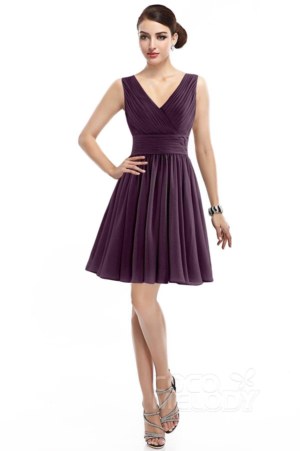 A-Line Short Mini Chiffon Bridesmaid Dress COZK14019 - COCOMELODY