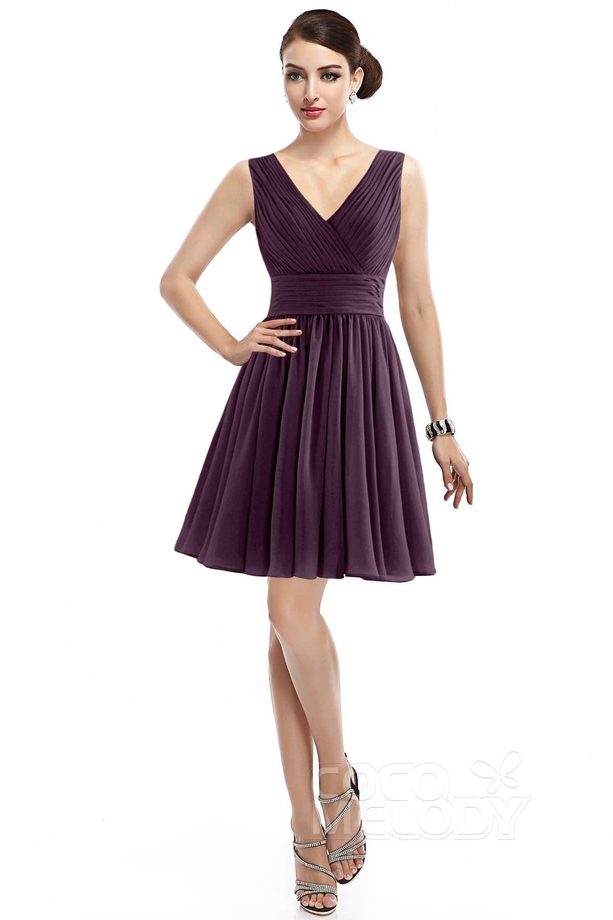A-Line Short Mini Chiffon Bridesmaid Dress COZK14019 - COCOMELODY
