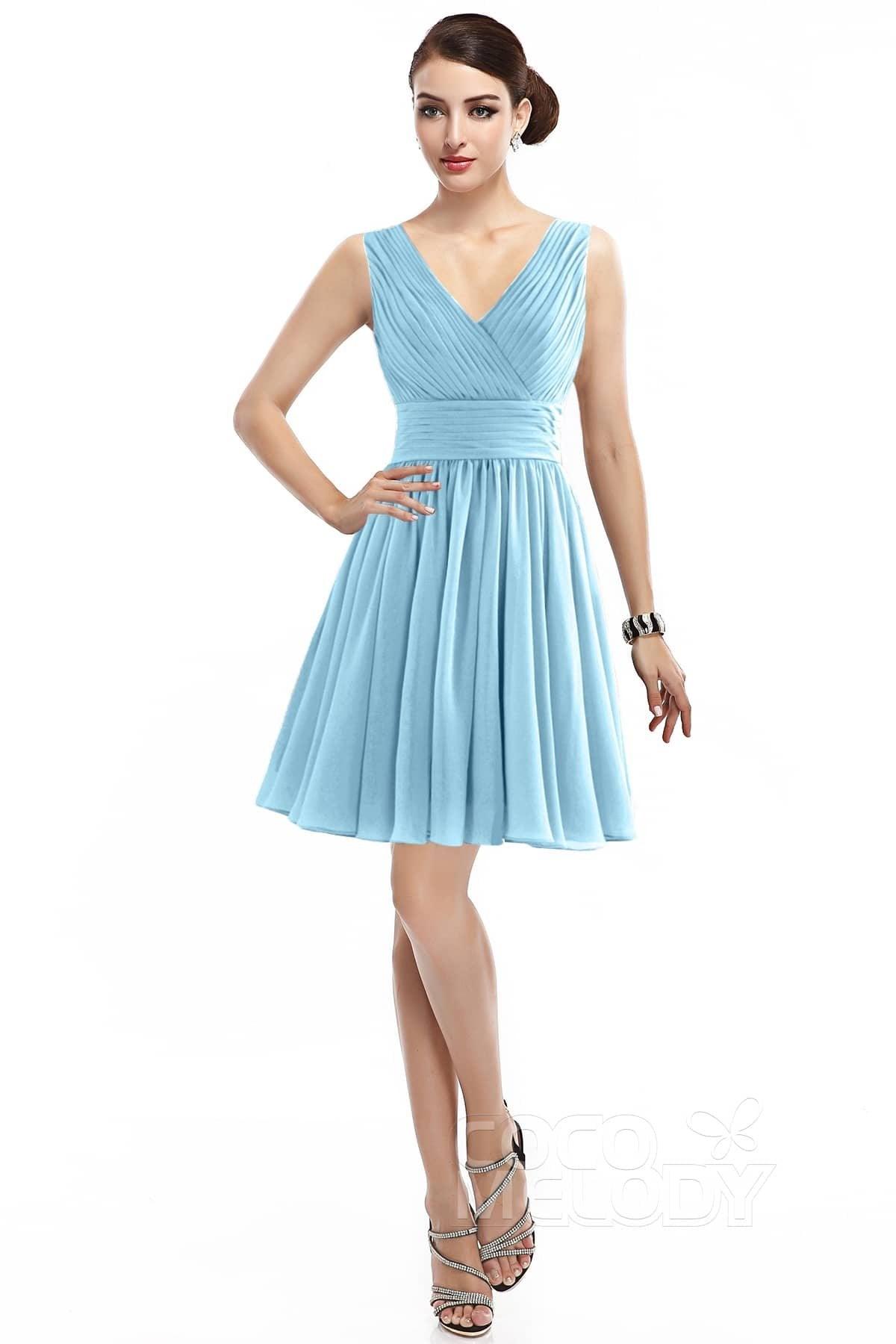 A-Line Short Mini Chiffon Bridesmaid Dress COZK14019 - COCOMELODY