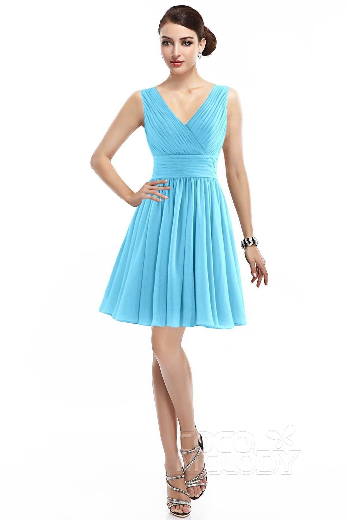 A-Line Short Mini Chiffon Bridesmaid Dress COZK14019 - COCOMELODY