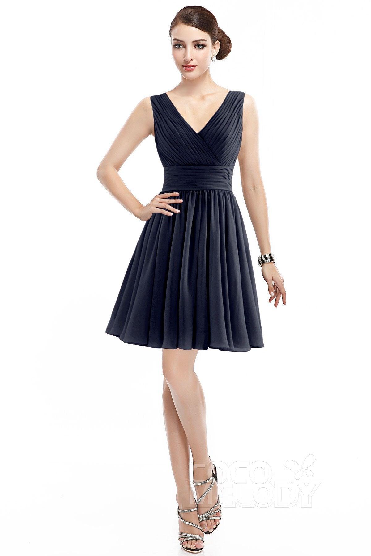 A-Line Short Mini Chiffon Bridesmaid Dress COZK14019 - COCOMELODY