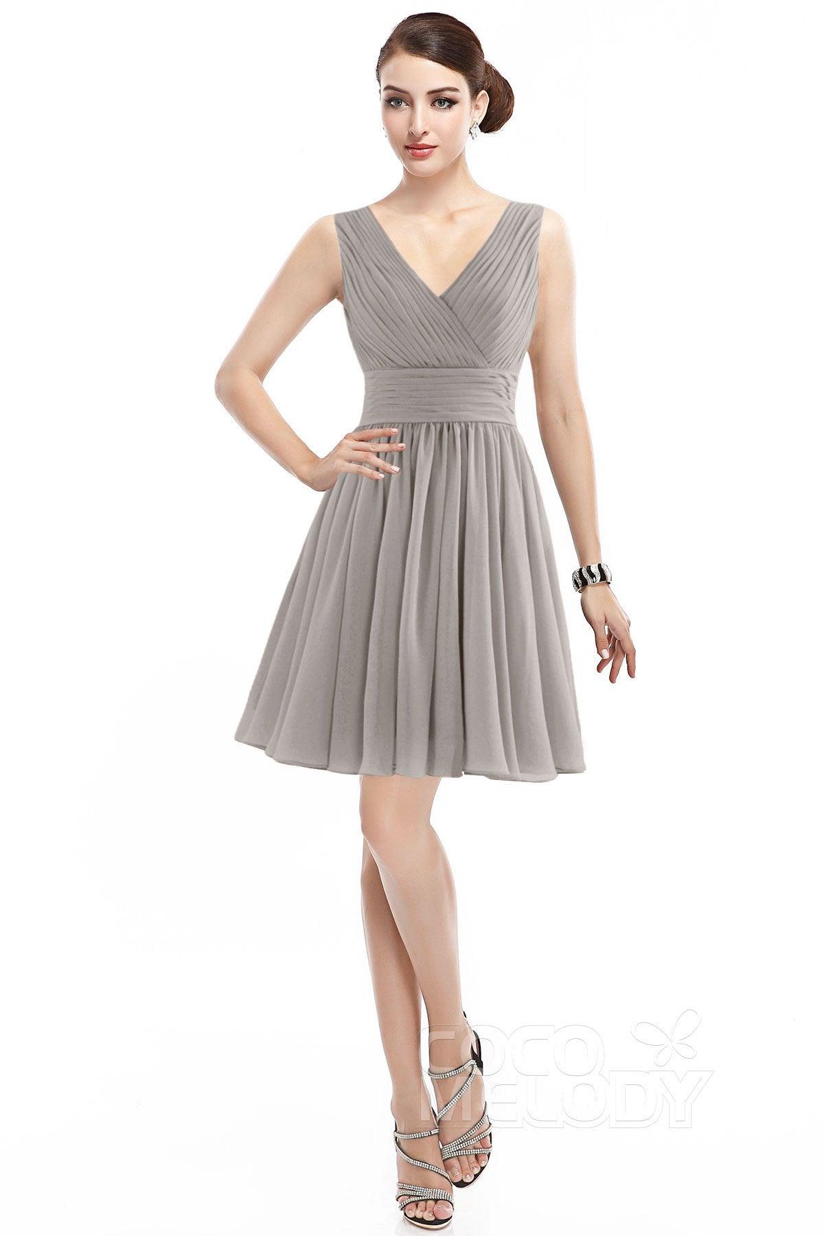 A-Line Short Mini Chiffon Bridesmaid Dress COZK14019 - COCOMELODY