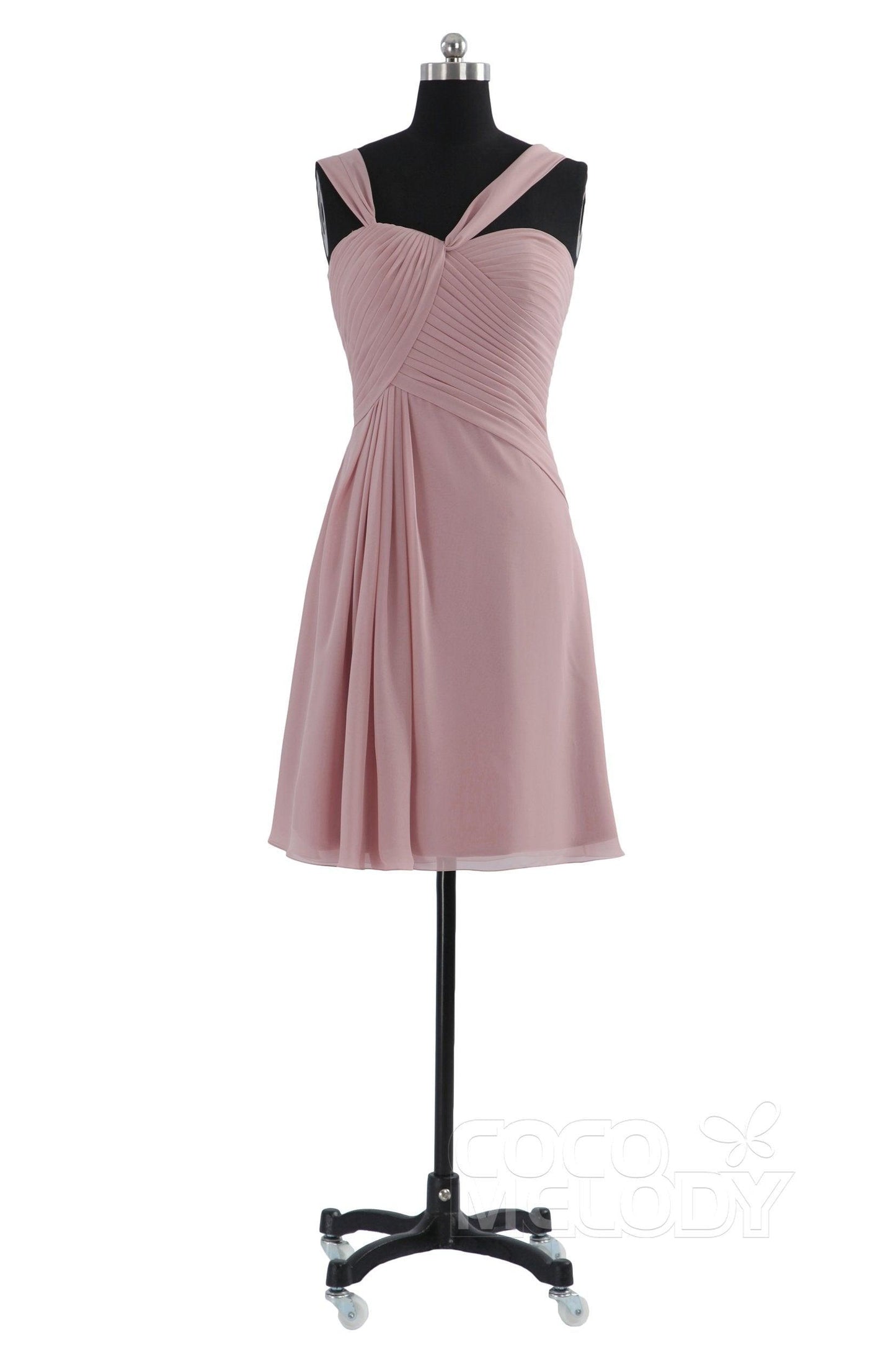 A-Line Knee Length Chiffon Bridesmaid Dress COZK1401A - COCOMELODY