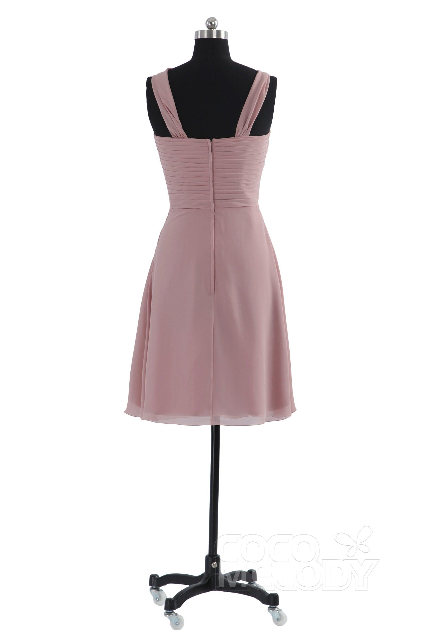 A-Line Knee Length Chiffon Bridesmaid Dress COZK1401A - COCOMELODY