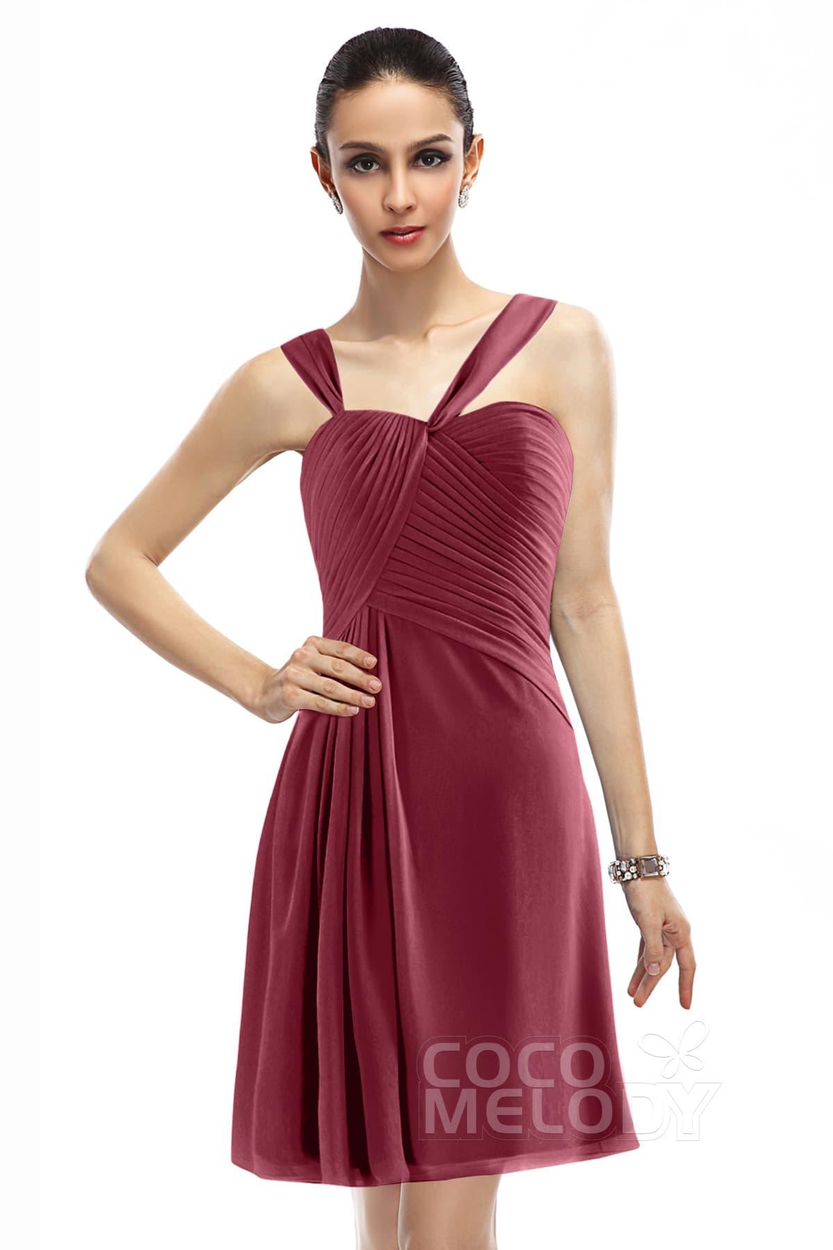 A-Line Knee Length Chiffon Bridesmaid Dress COZK1401A - COCOMELODY