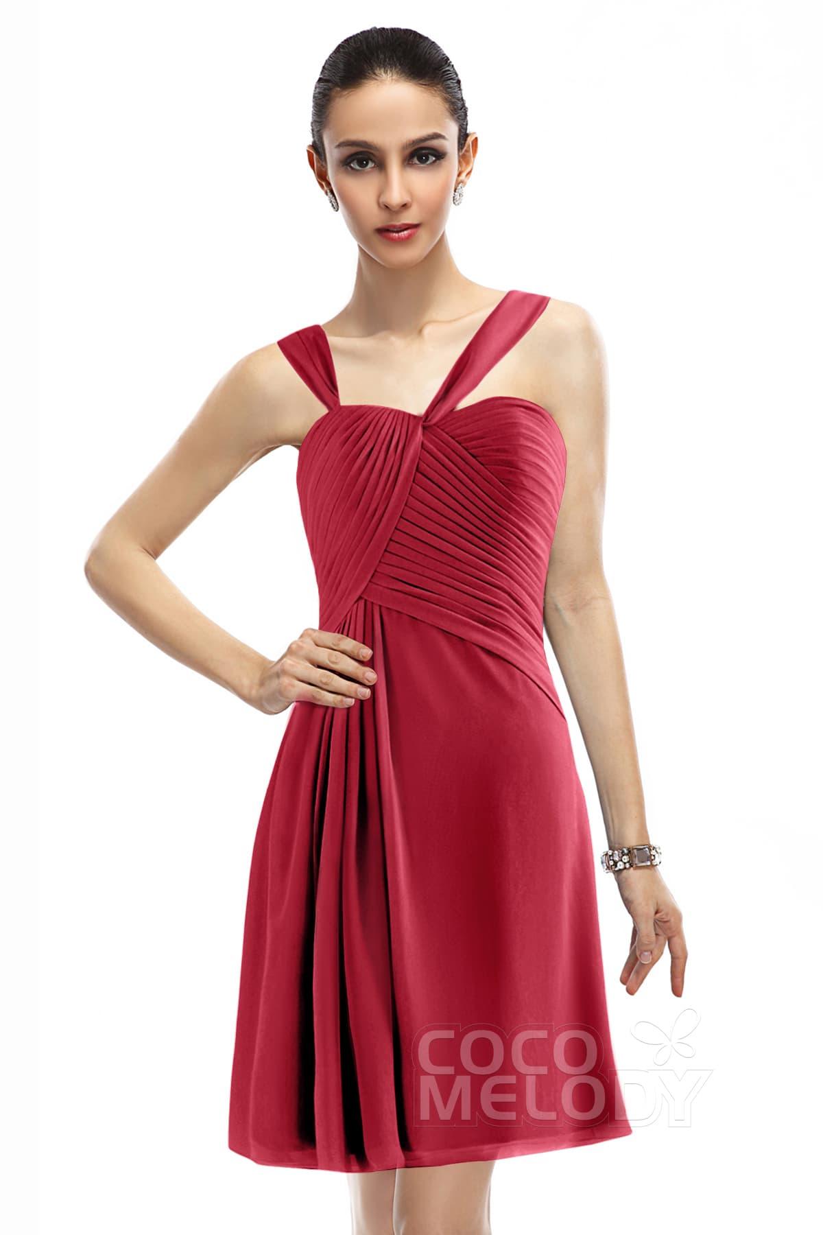 A-Line Knee Length Chiffon Bridesmaid Dress COZK1401A - COCOMELODY