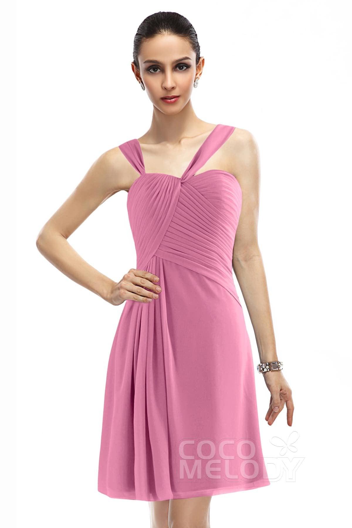 A-Line Knee Length Chiffon Bridesmaid Dress COZK1401A - COCOMELODY