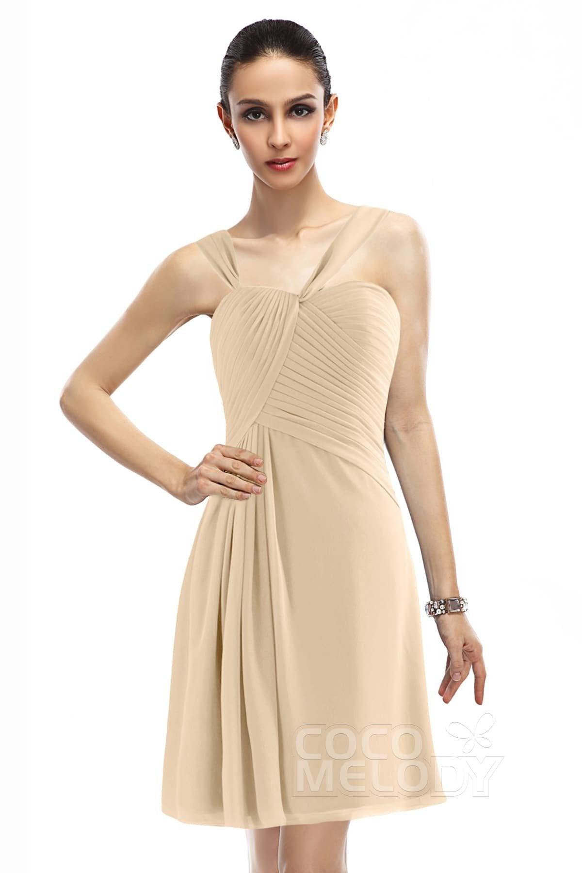 A-Line Knee Length Chiffon Bridesmaid Dress COZK1401A - COCOMELODY