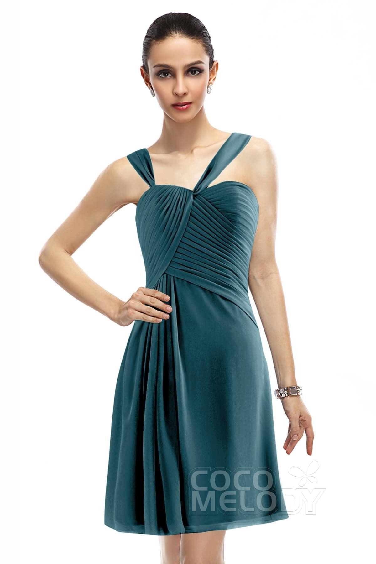 A-Line Knee Length Chiffon Bridesmaid Dress COZK1401A - COCOMELODY