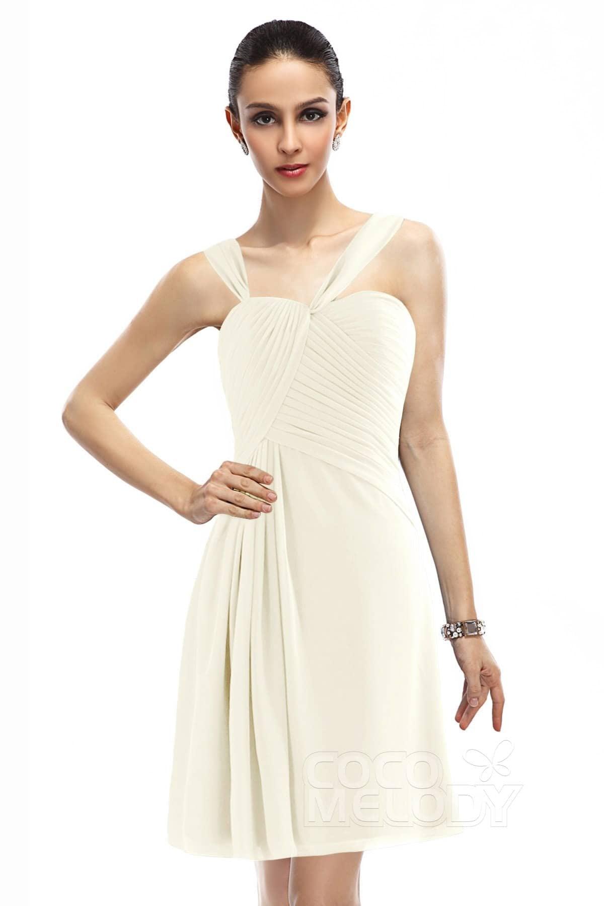 A-Line Knee Length Chiffon Bridesmaid Dress COZK1401A - COCOMELODY