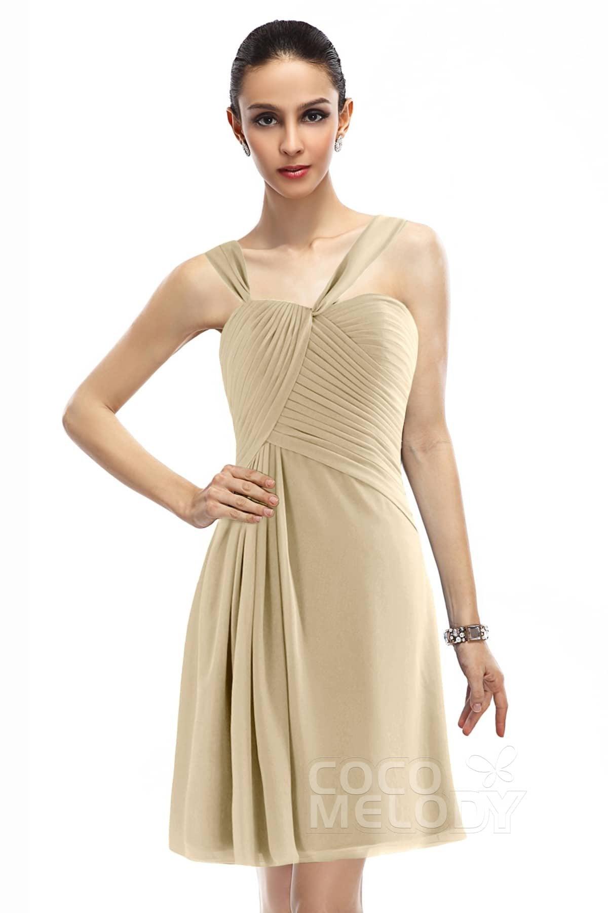 A-Line Knee Length Chiffon Bridesmaid Dress COZK1401A - COCOMELODY