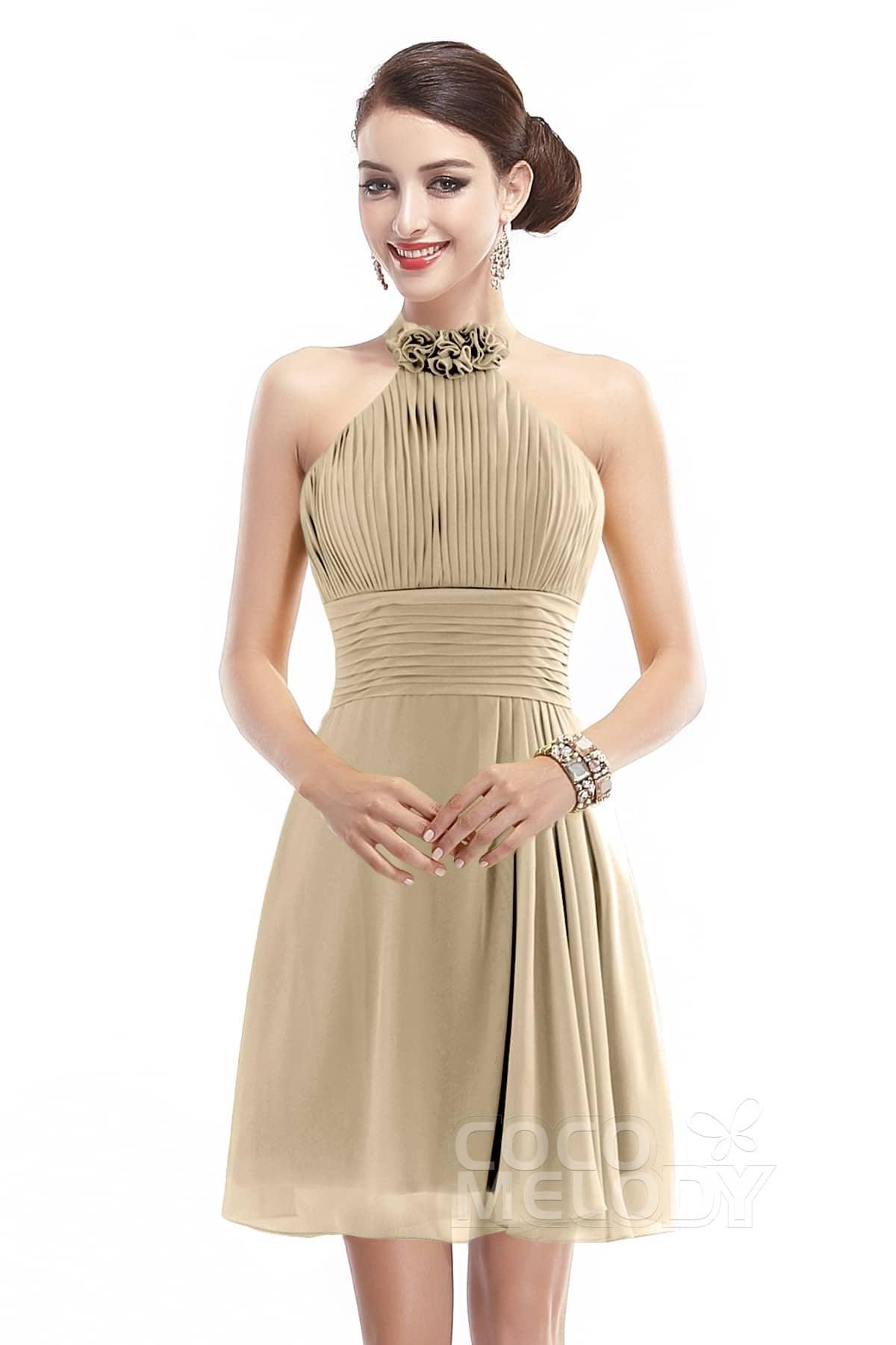A-Line Short-Mini Chiffon Bridesmaid Dress COZK1401B - COCOMELODY