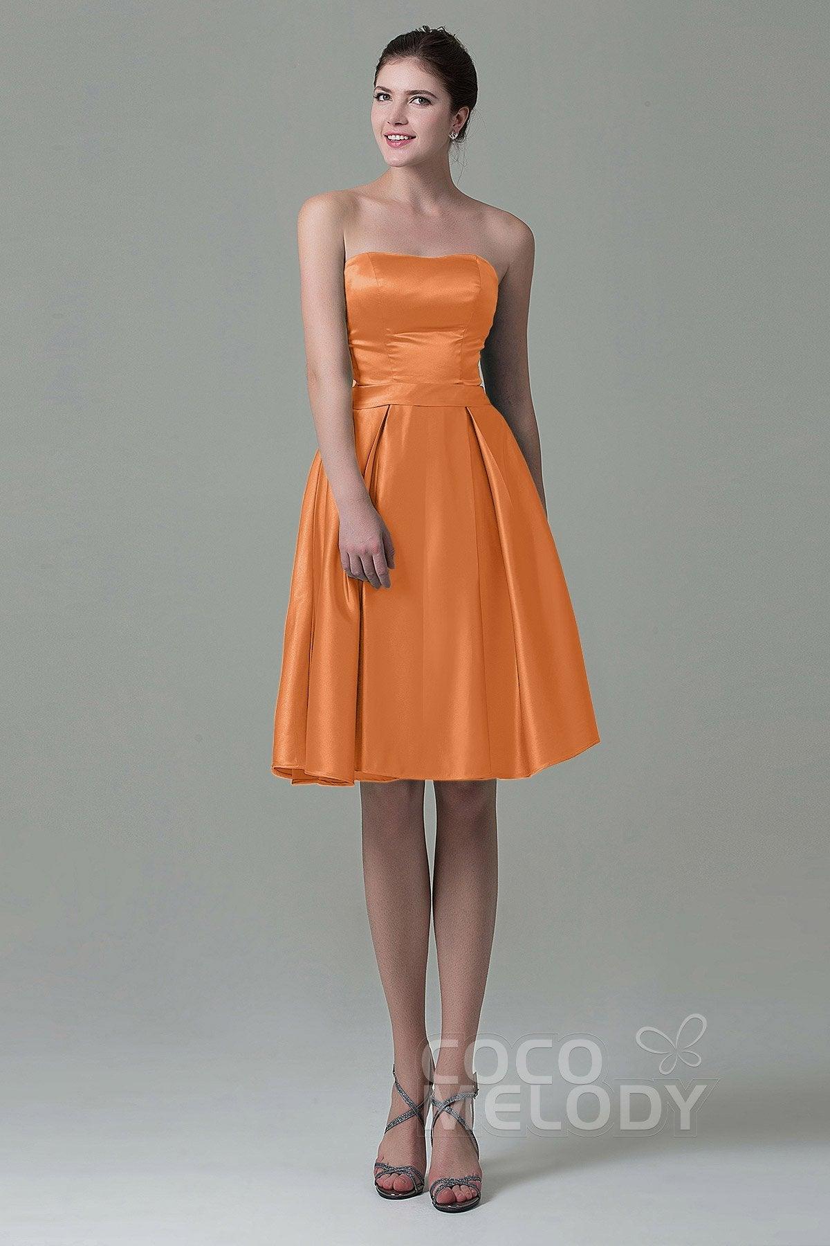 A-Line Knee Length Satin Bridesmaid Dress COZK1500A - COCOMELODY