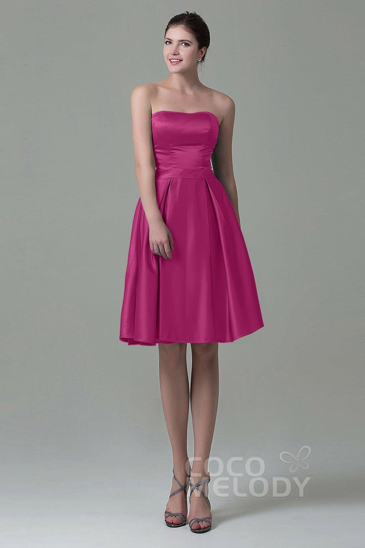 A-Line Knee Length Satin Bridesmaid Dress COZK1500A - COCOMELODY
