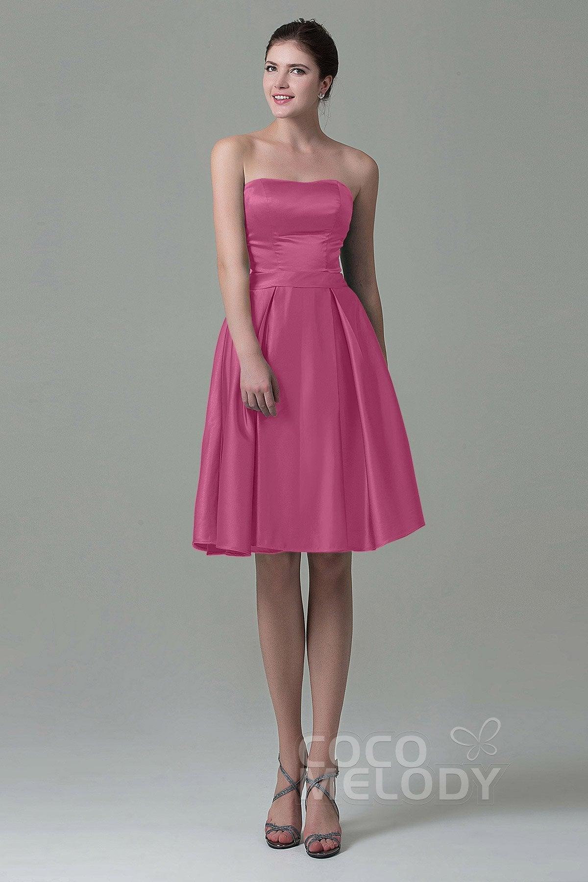 A-Line Knee Length Satin Bridesmaid Dress COZK1500A - COCOMELODY