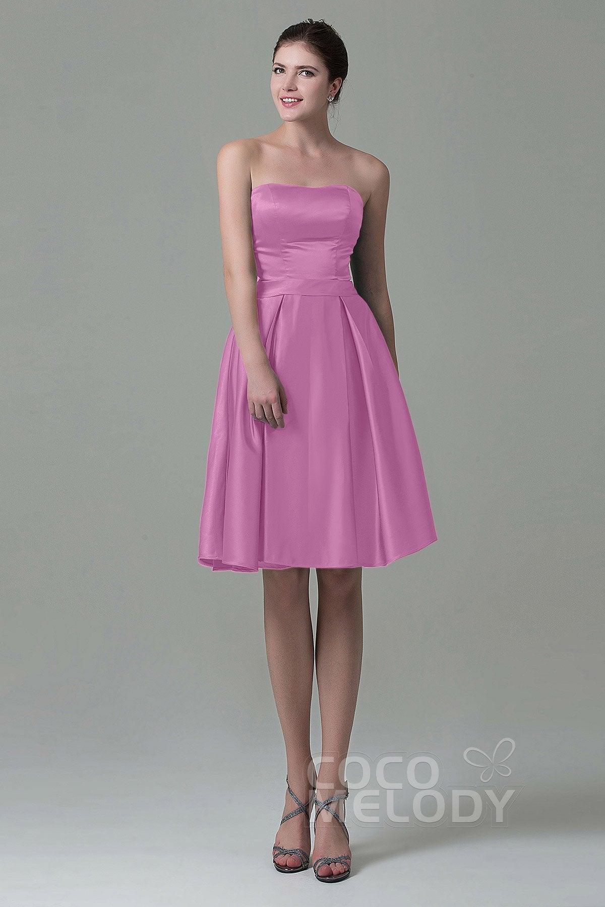 A-Line Knee Length Satin Bridesmaid Dress COZK1500A - COCOMELODY