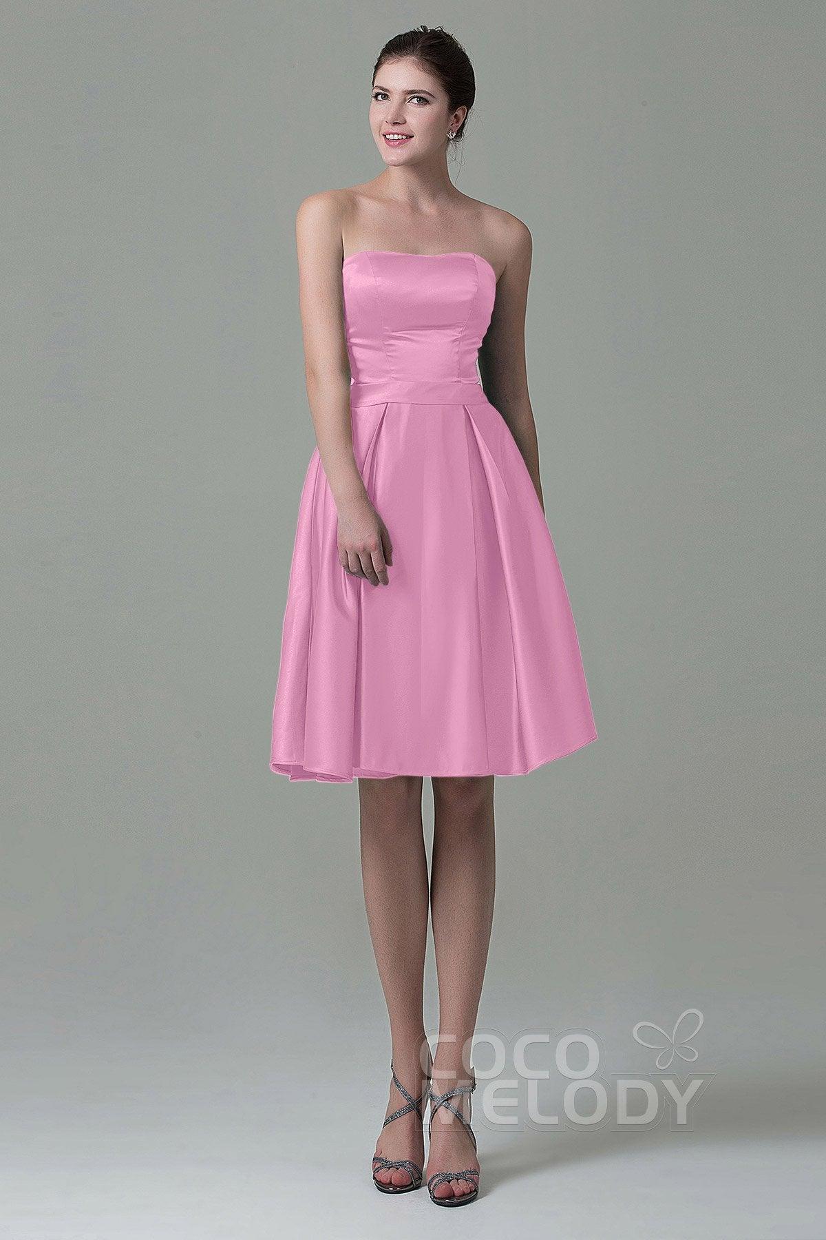 A-Line Knee Length Satin Bridesmaid Dress COZK1500A - COCOMELODY