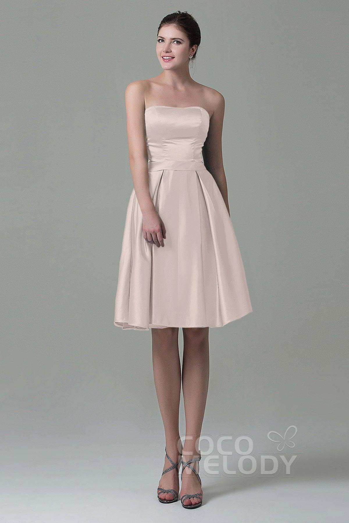 A-Line Knee Length Satin Bridesmaid Dress COZK1500A - COCOMELODY