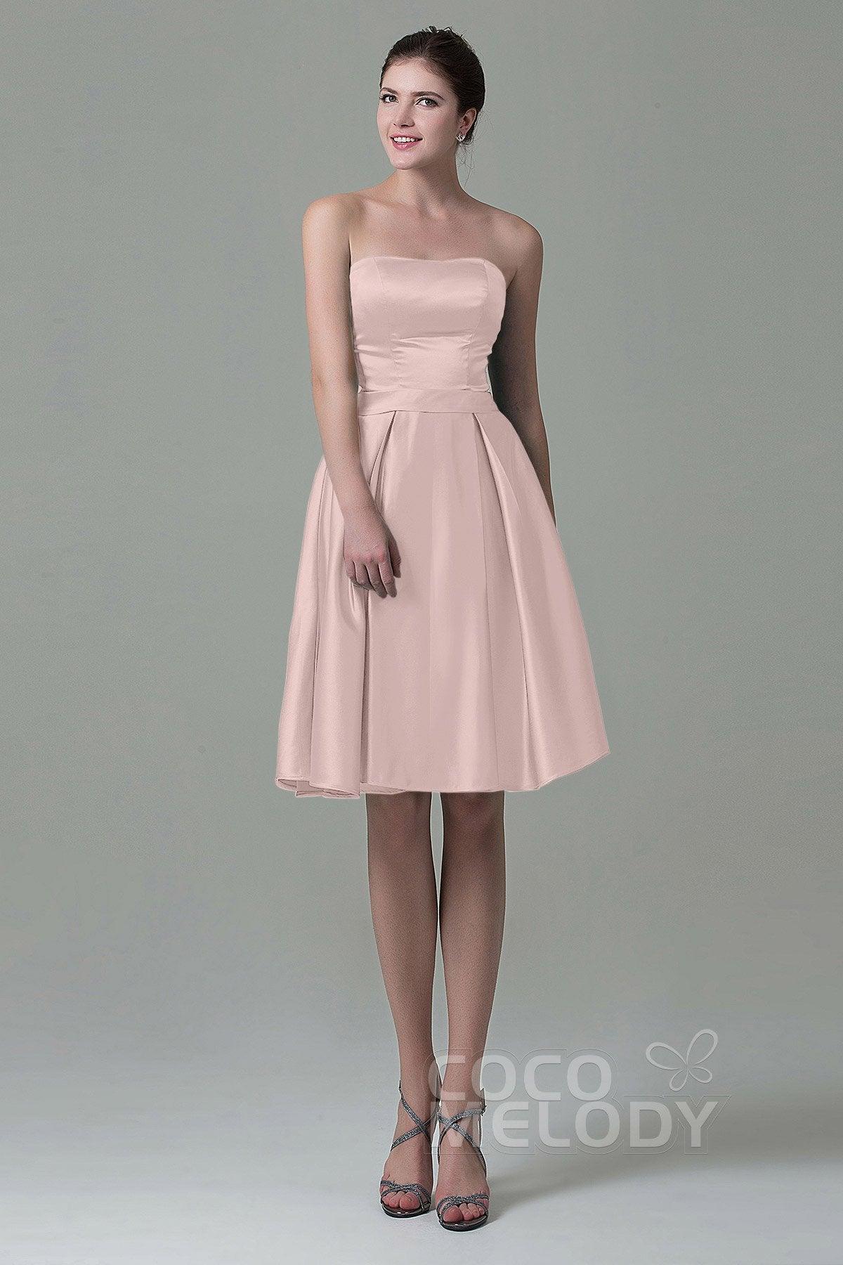 A-Line Knee Length Satin Bridesmaid Dress COZK1500A - COCOMELODY
