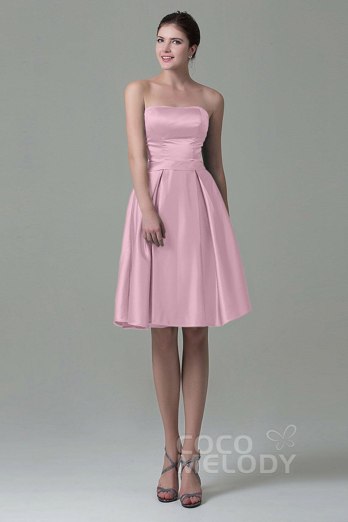 A-Line Knee Length Satin Bridesmaid Dress COZK1500A - COCOMELODY