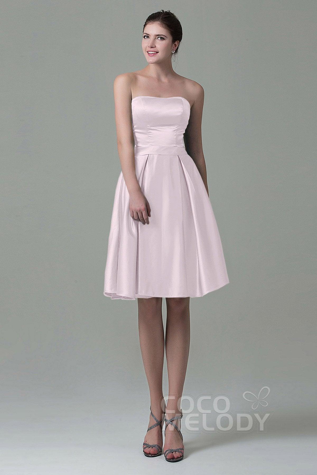 A-Line Knee Length Satin Bridesmaid Dress COZK1500A - COCOMELODY