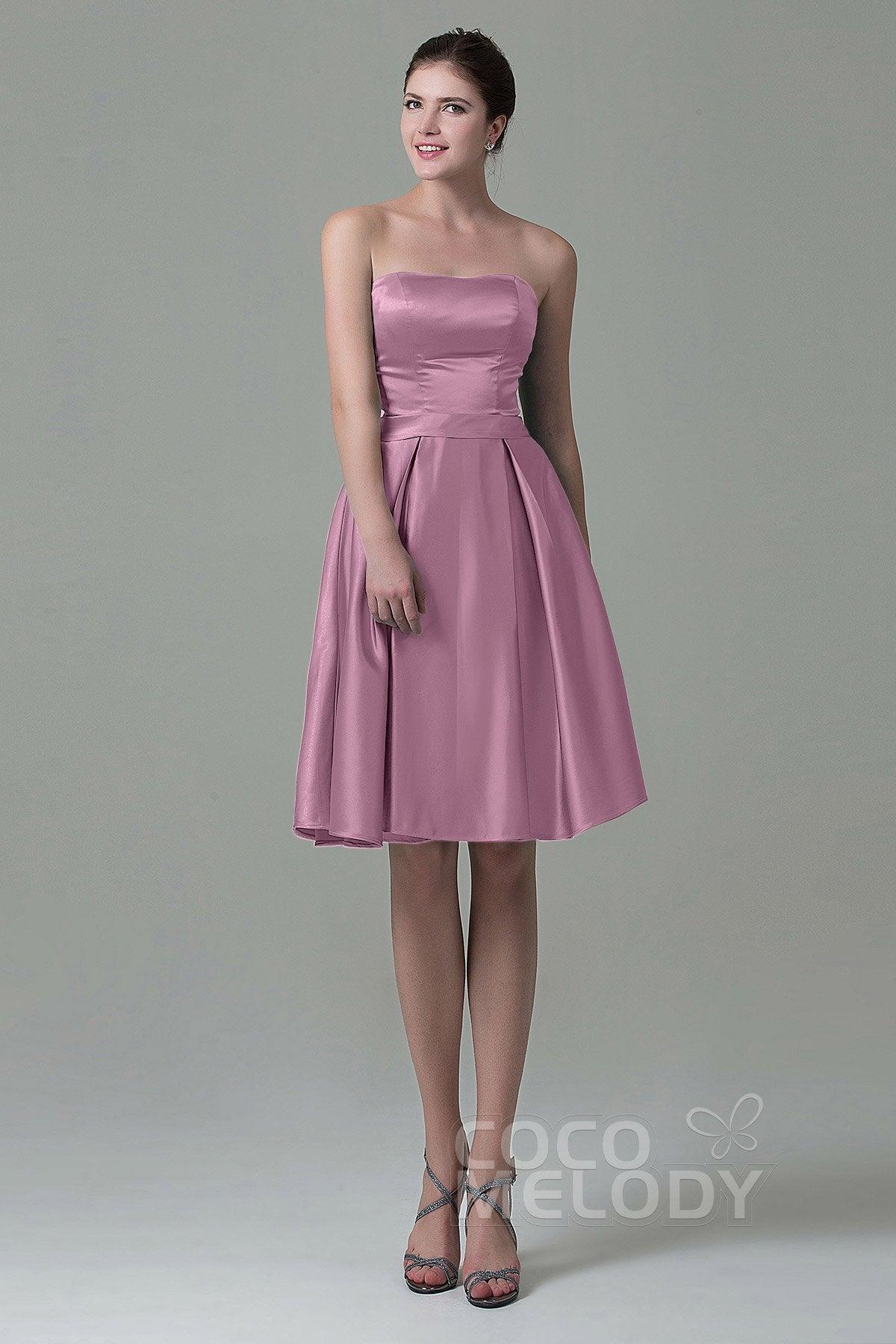 A-Line Knee Length Satin Bridesmaid Dress COZK1500A - COCOMELODY