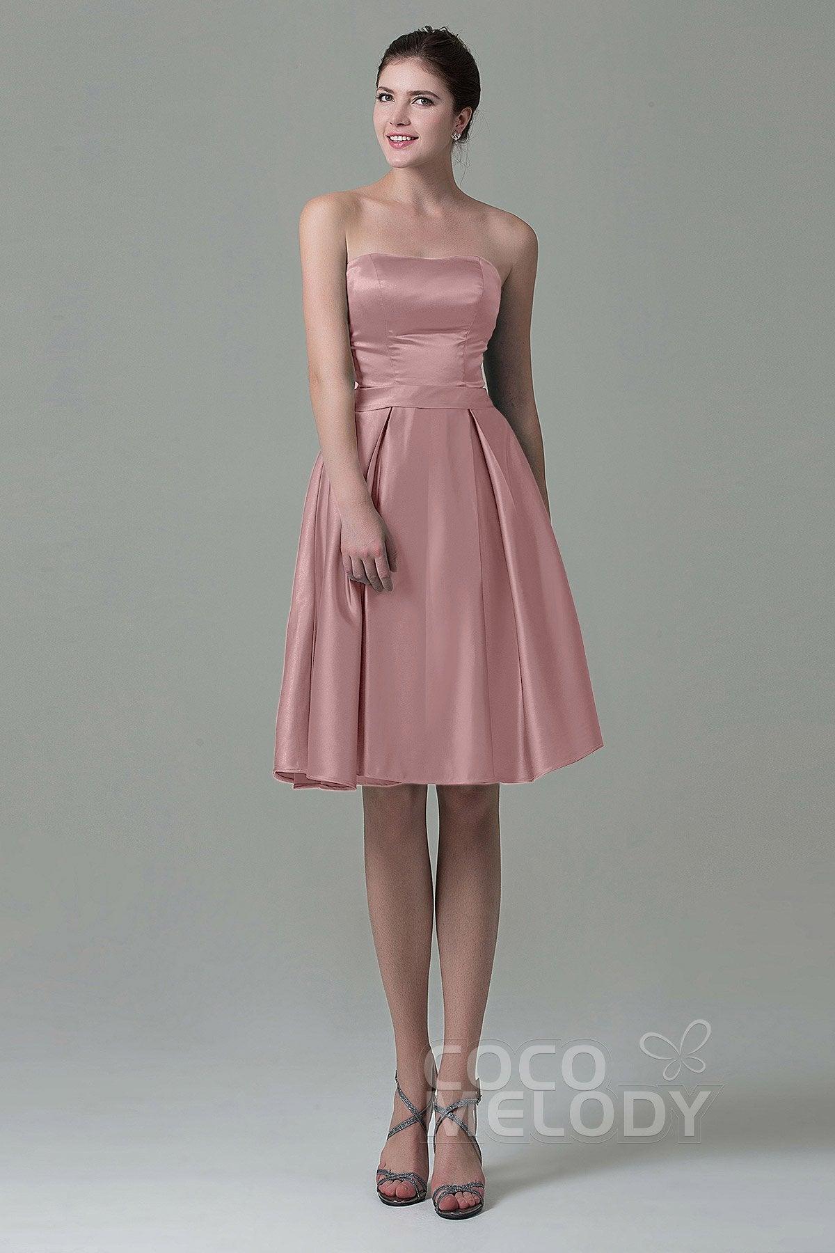 A-Line Knee Length Satin Bridesmaid Dress COZK1500A - COCOMELODY