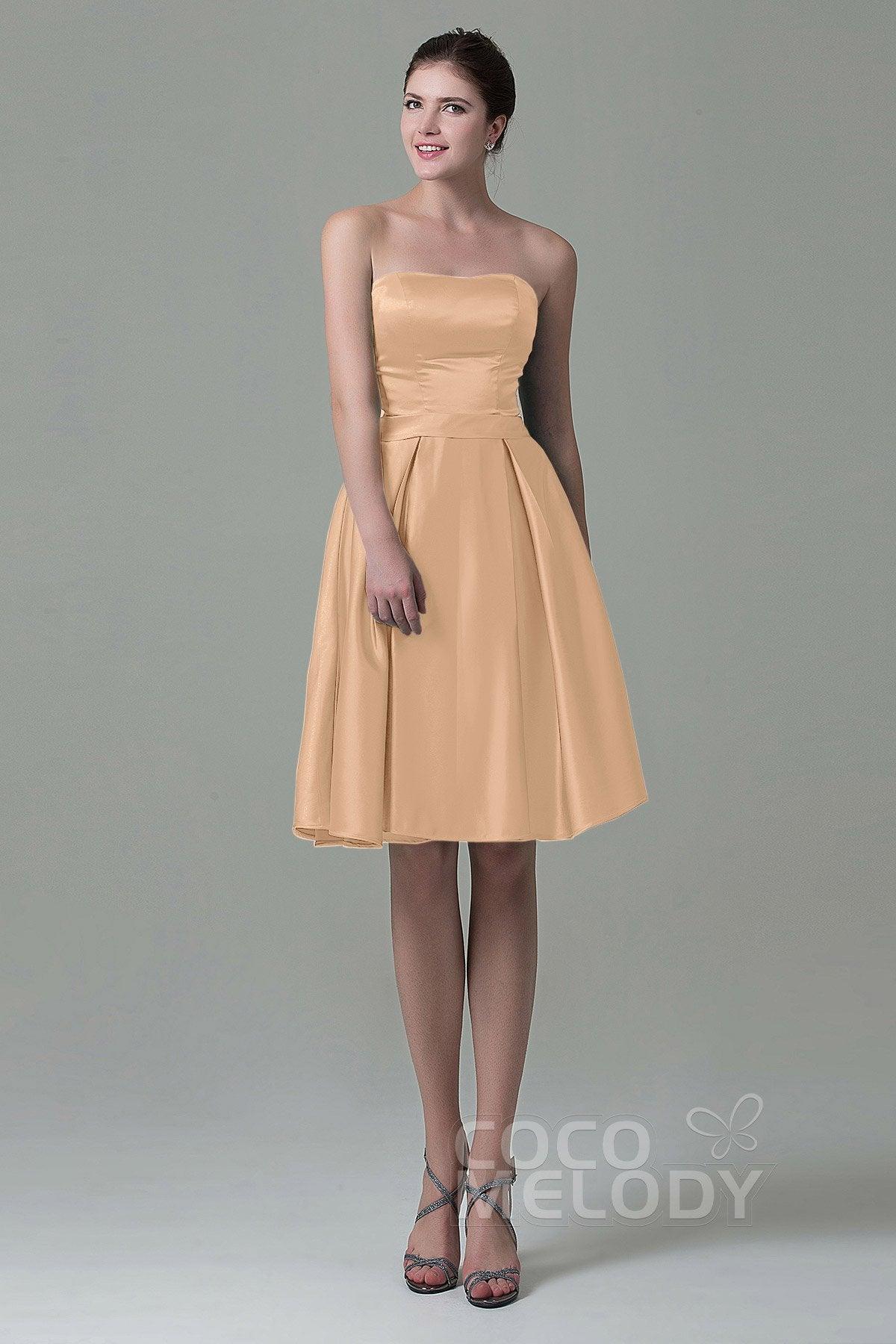 A-Line Knee Length Satin Bridesmaid Dress COZK1500A - COCOMELODY