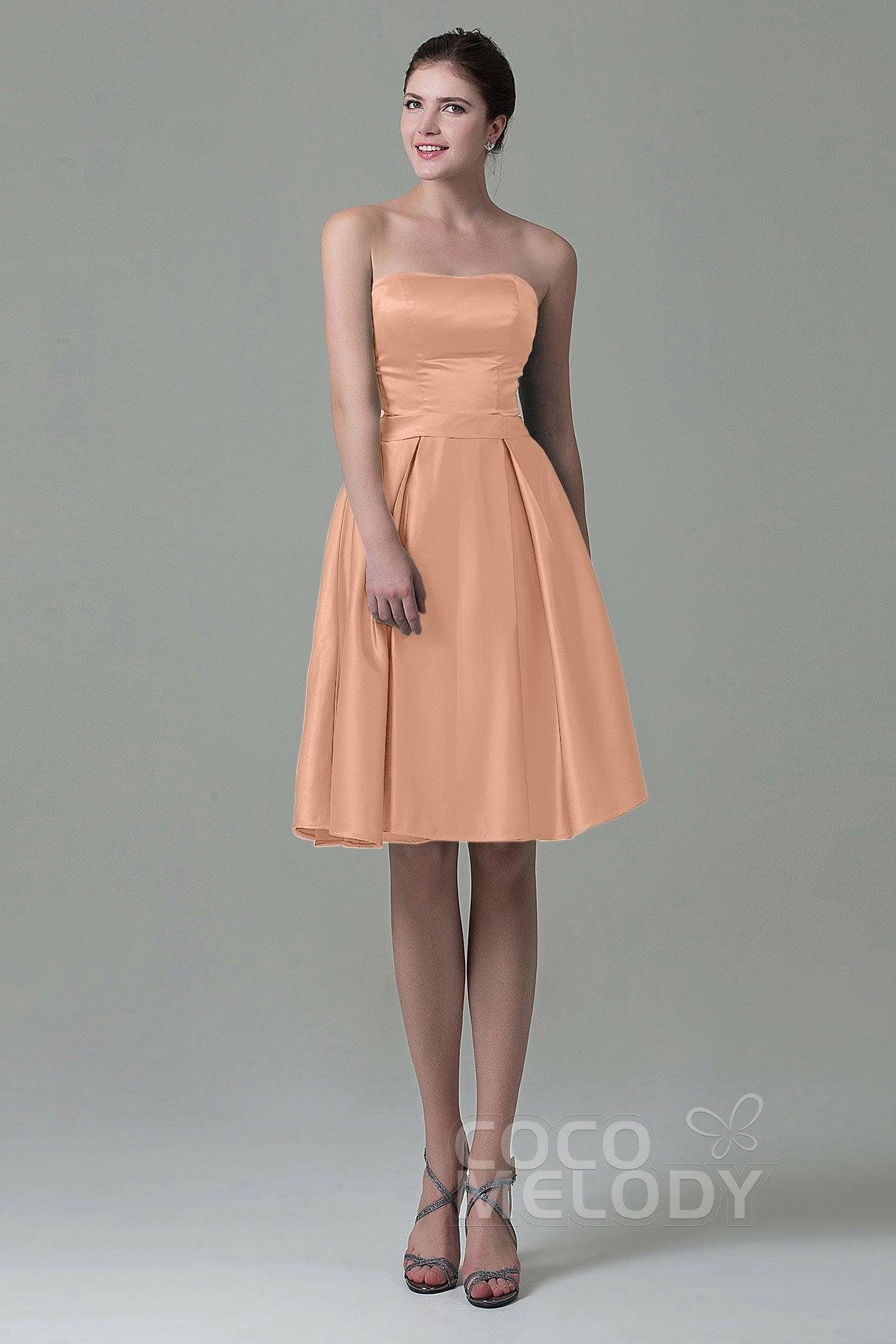 A-Line Knee Length Satin Bridesmaid Dress COZK1500A - COCOMELODY