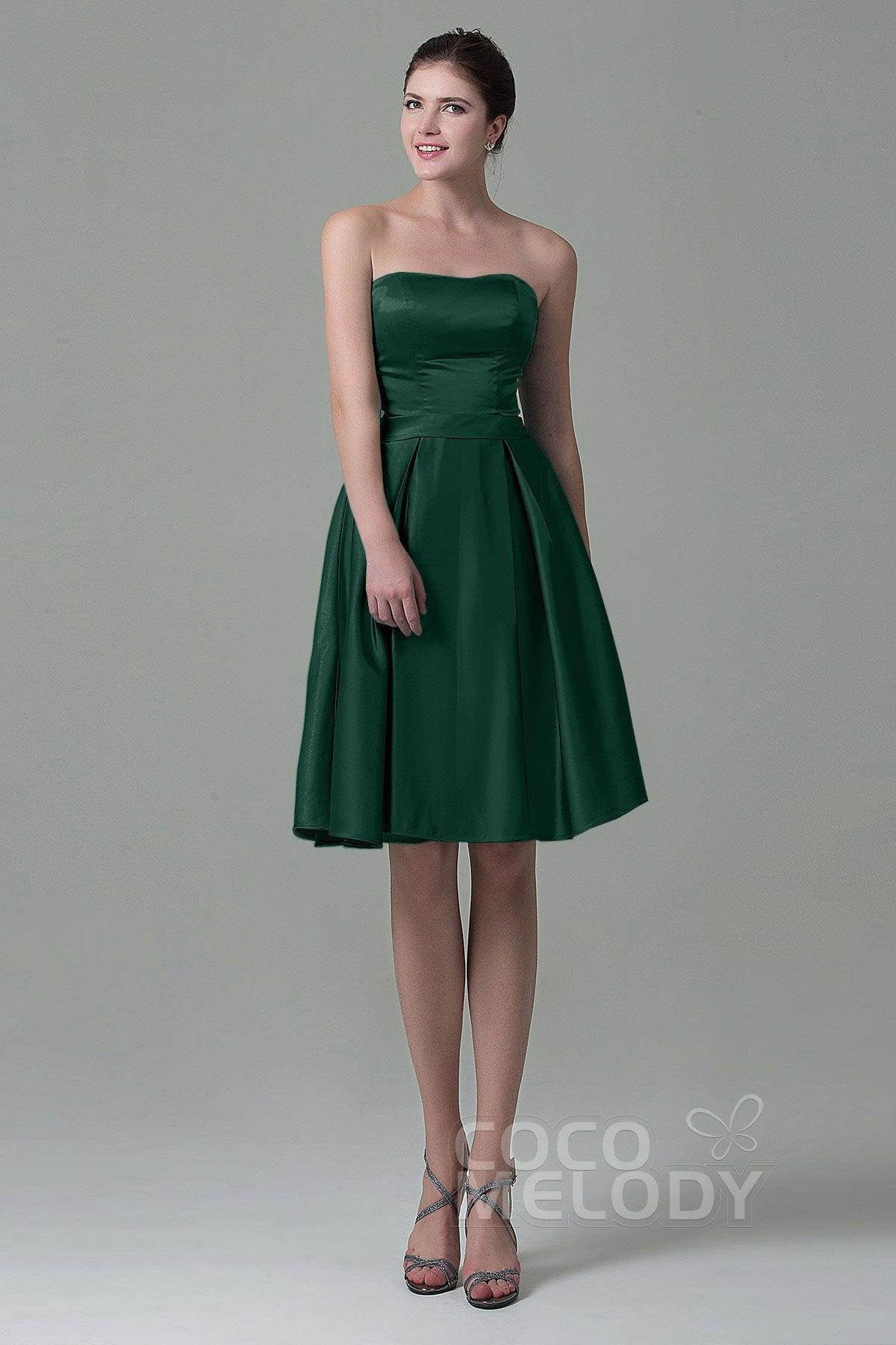 A-Line Knee Length Satin Bridesmaid Dress COZK1500A - COCOMELODY
