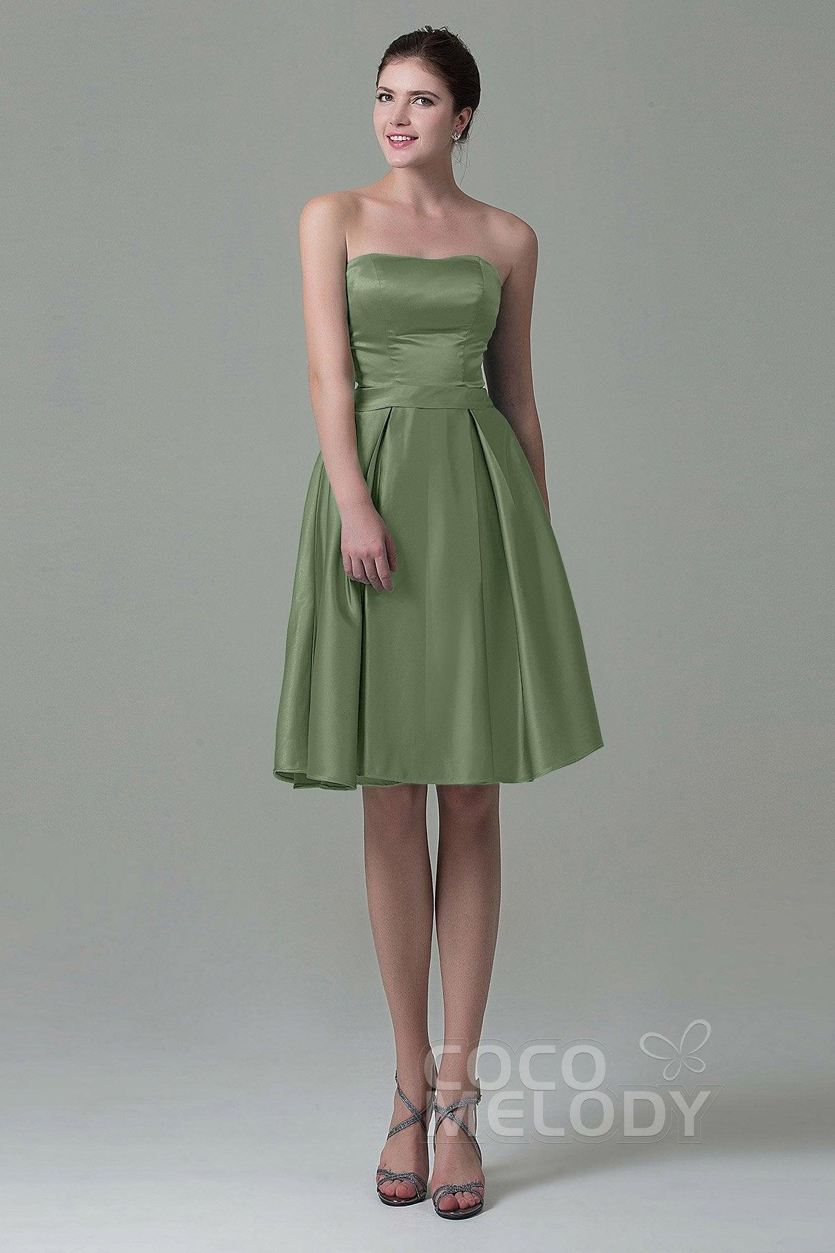 A-Line Knee Length Satin Bridesmaid Dress COZK1500A - COCOMELODY