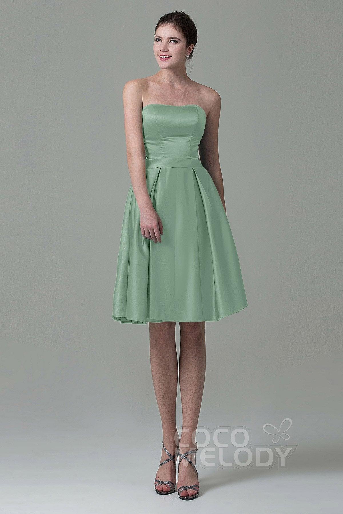 A-Line Knee Length Satin Bridesmaid Dress COZK1500A - COCOMELODY