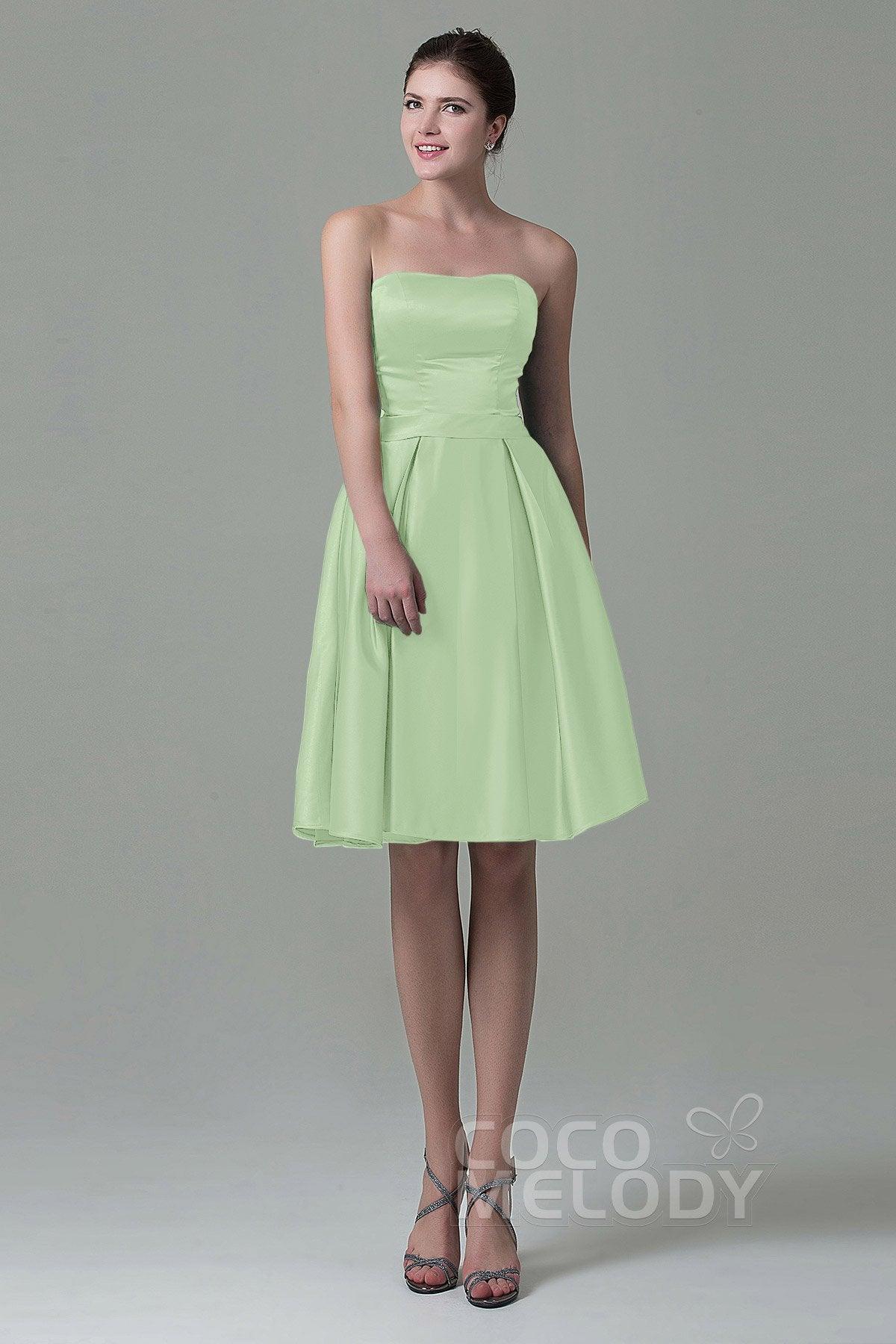A-Line Knee Length Satin Bridesmaid Dress COZK1500A - COCOMELODY