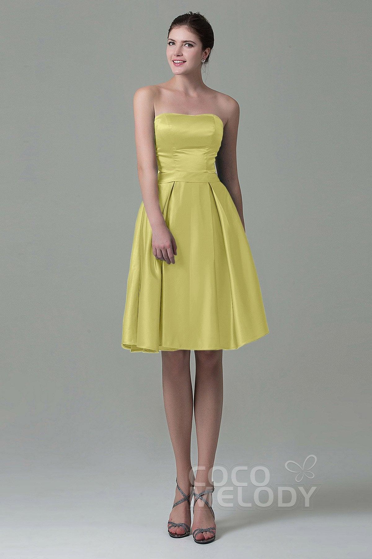 A-Line Knee Length Satin Bridesmaid Dress COZK1500A - COCOMELODY