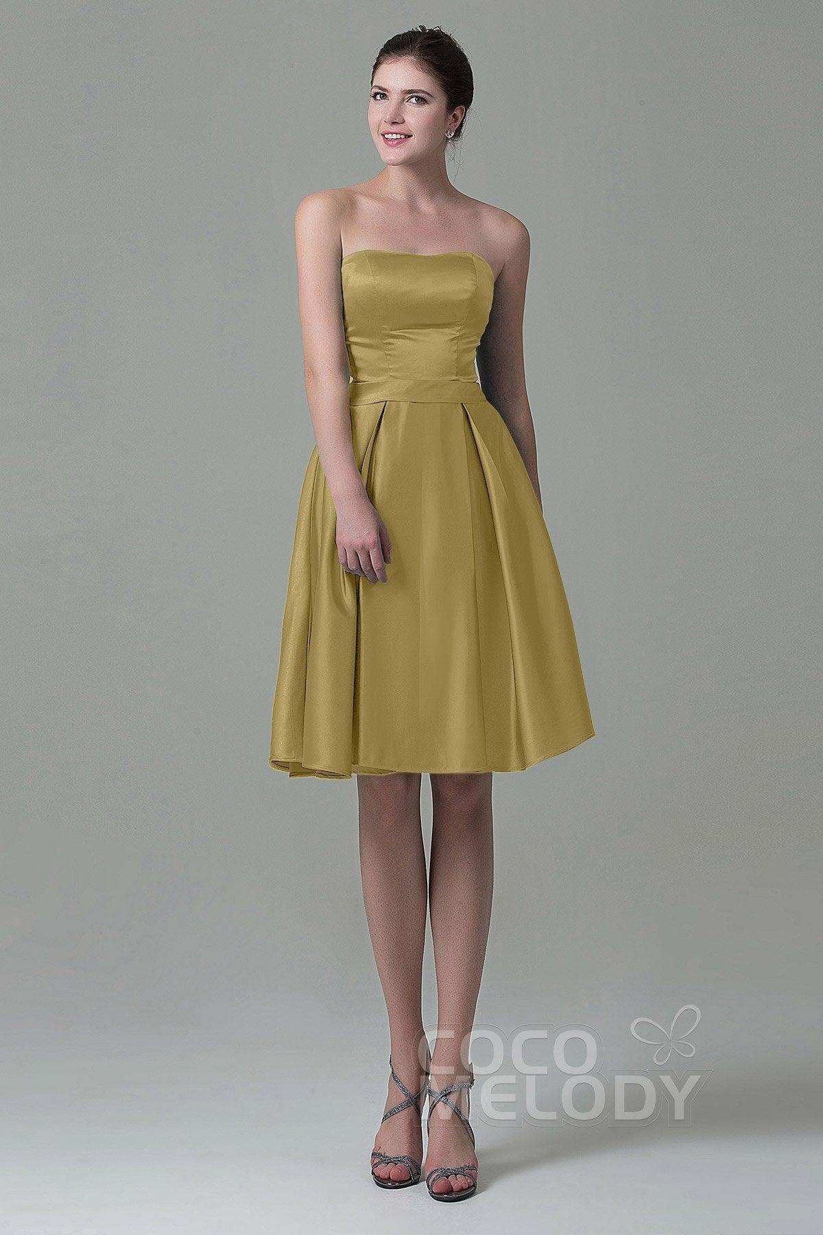 A-Line Knee Length Satin Bridesmaid Dress COZK1500A - COCOMELODY