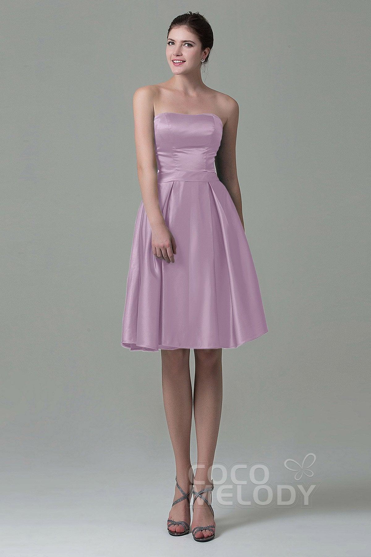 A-Line Knee Length Satin Bridesmaid Dress COZK1500A - COCOMELODY