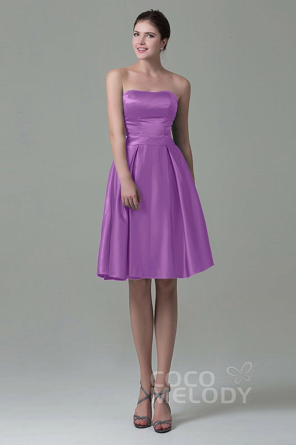 A-Line Knee Length Satin Bridesmaid Dress COZK1500A - COCOMELODY