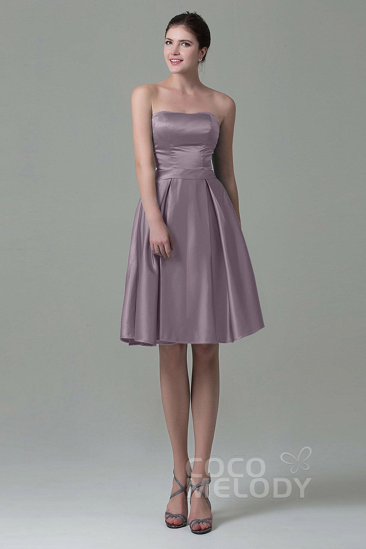 A-Line Knee Length Satin Bridesmaid Dress COZK1500A - COCOMELODY
