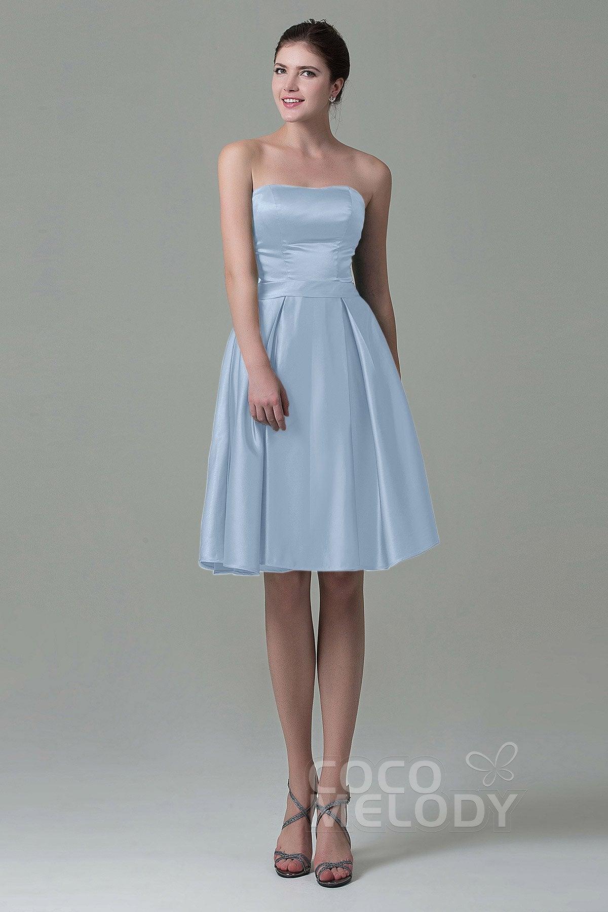 A-Line Knee Length Satin Bridesmaid Dress COZK1500A - COCOMELODY