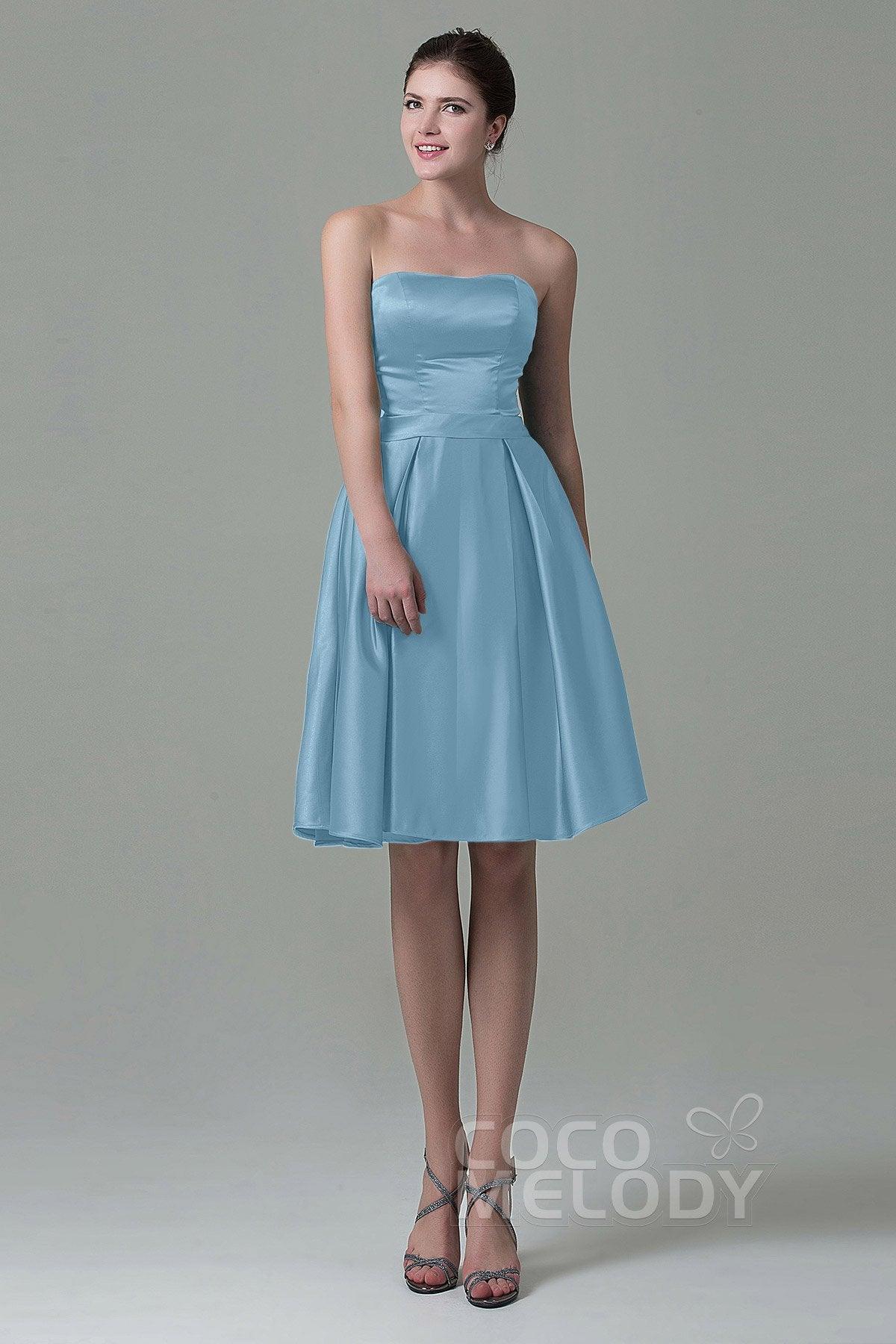 A-Line Knee Length Satin Bridesmaid Dress COZK1500A - COCOMELODY