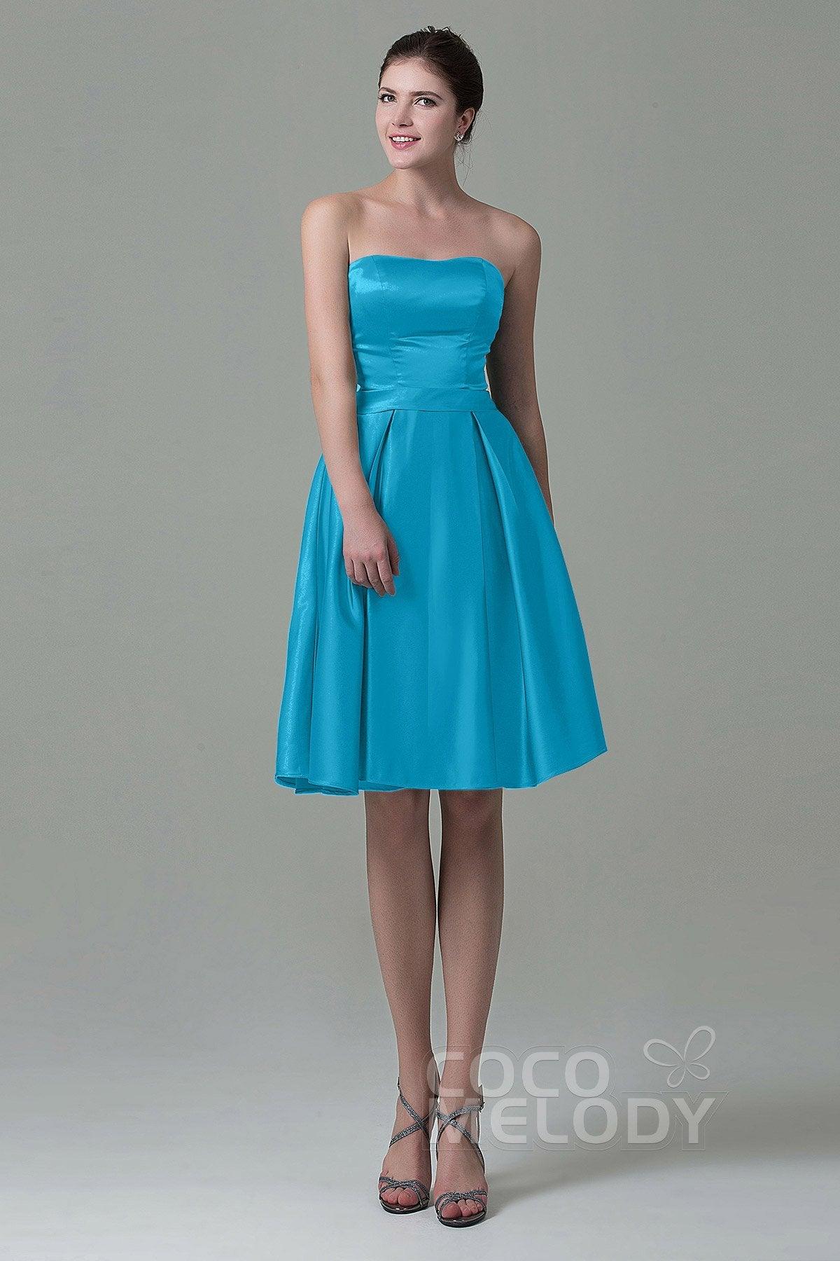 A-Line Knee Length Satin Bridesmaid Dress COZK1500A - COCOMELODY