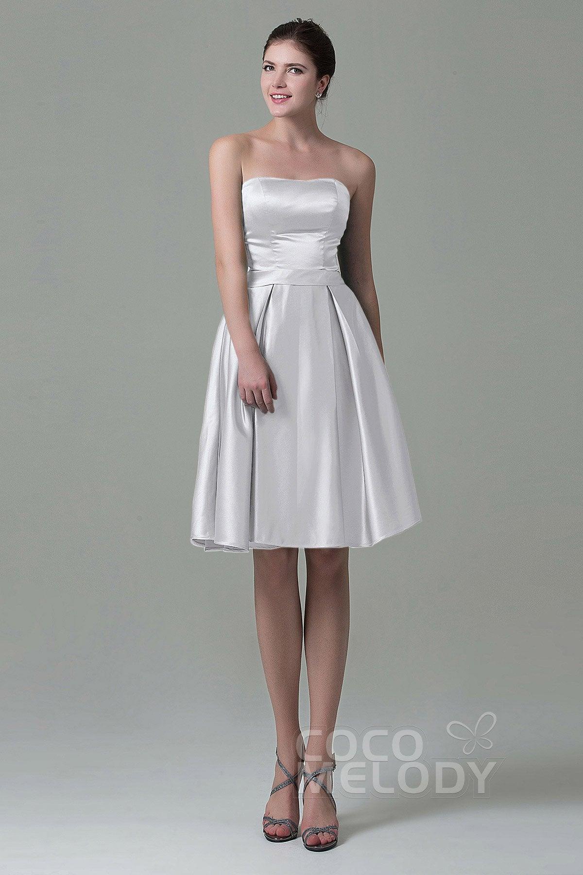 A-Line Knee Length Satin Bridesmaid Dress COZK1500A - COCOMELODY