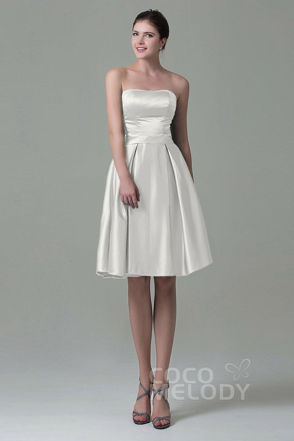 A-Line Knee Length Satin Bridesmaid Dress COZK1500A - COCOMELODY