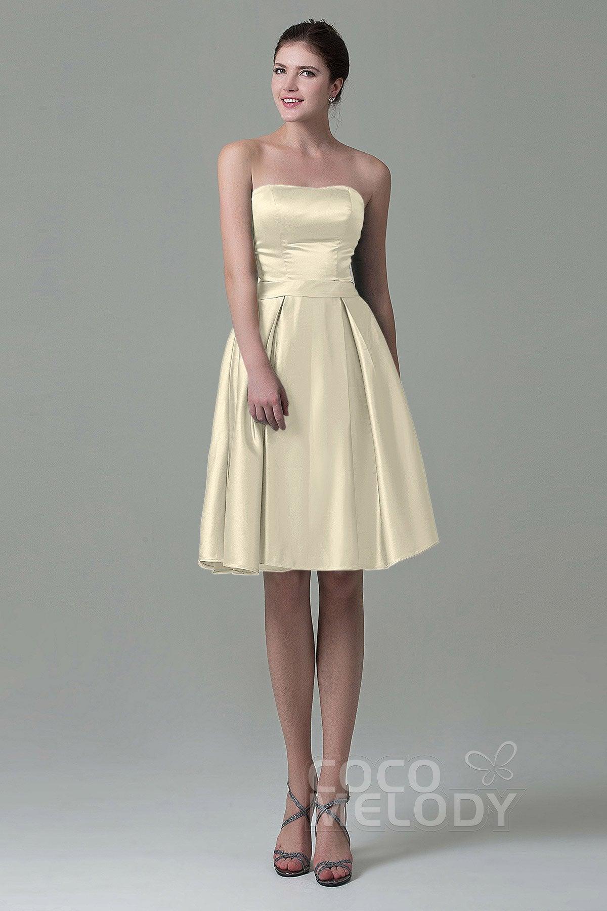 A-Line Knee Length Satin Bridesmaid Dress COZK1500A - COCOMELODY