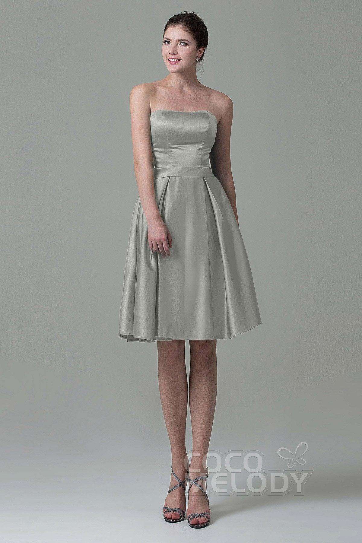 A-Line Knee Length Satin Bridesmaid Dress COZK1500A - COCOMELODY