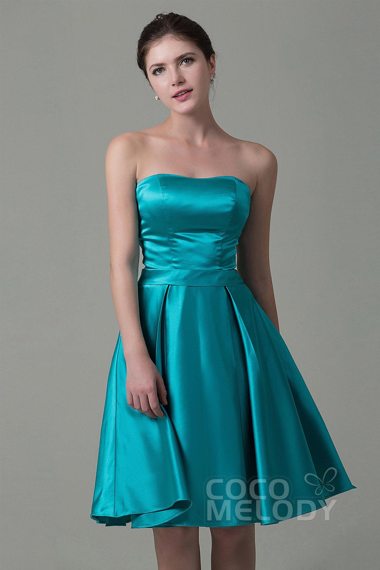 A-Line Knee Length Satin Bridesmaid Dress COZK1500A - COCOMELODY